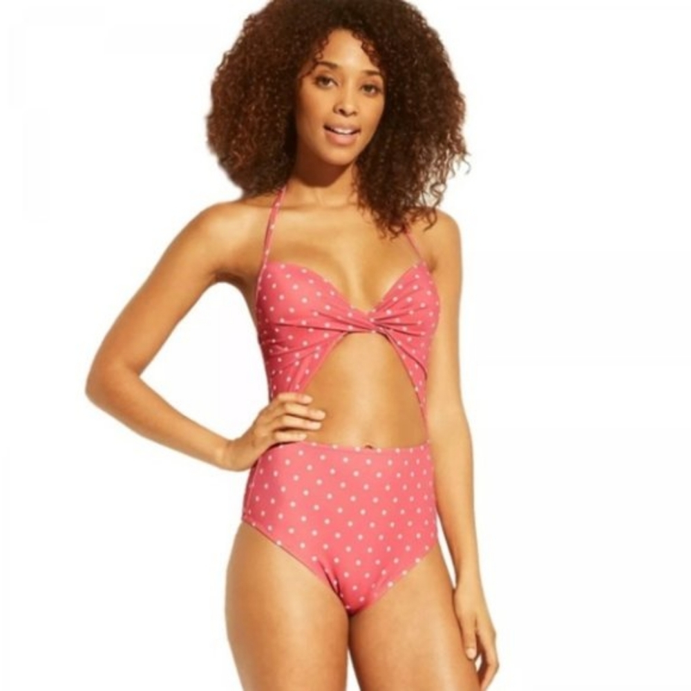 ✨NWT 34A Shade & Shore Pink Polka Dot Bathing Suit